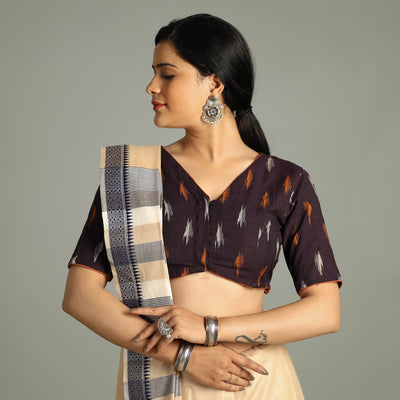 Brown - Pochampally Ikat Cotton Stitched Blouse