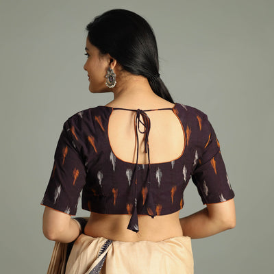 Brown - Pochampally Ikat Cotton Stitched Blouse