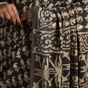Brown - Natural Dyed Block Print Cotton Pipad Saree 06