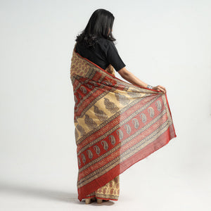 Beige - Bagh Hand Block Printed Cotton Saree