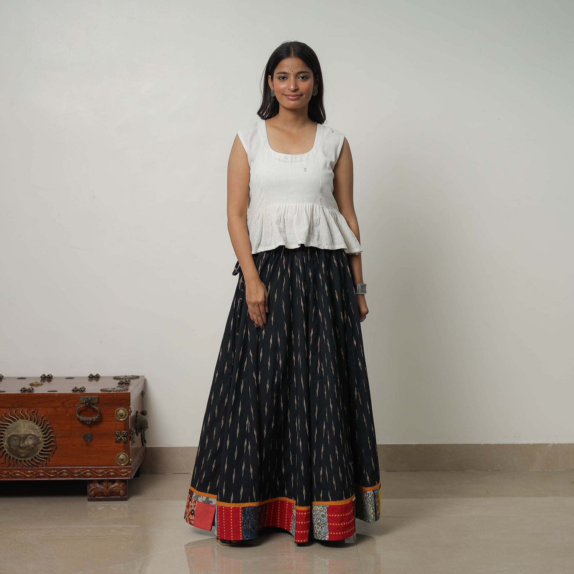 Black - 24 Kali Cotton Pochampally Ikat Skirt 25