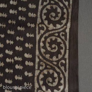 Brown - Natural Dyed Block Print Cotton Pipad Saree 06