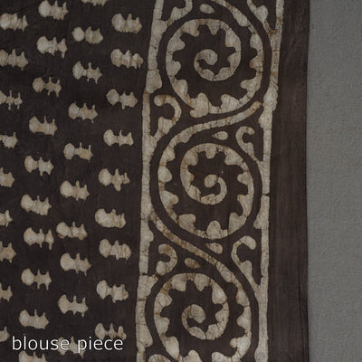 Brown - Natural Dyed Block Print Cotton Pipad Saree 06