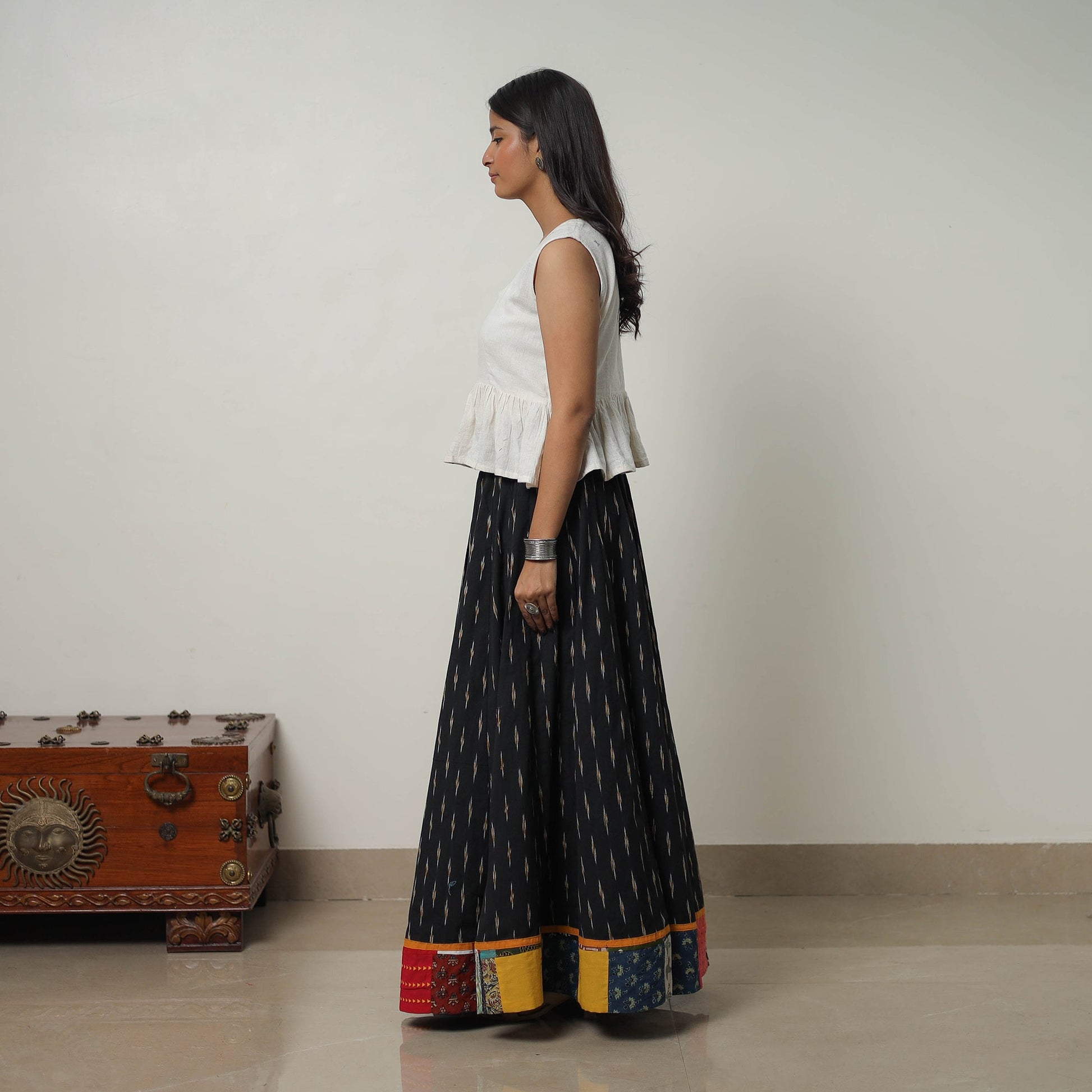 Black - 24 Kali Cotton Pochampally Ikat Skirt 25