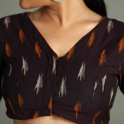 Brown - Pochampally Ikat Cotton Stitched Blouse