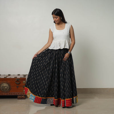 Black - 24 Kali Cotton Pochampally Ikat Skirt 25
