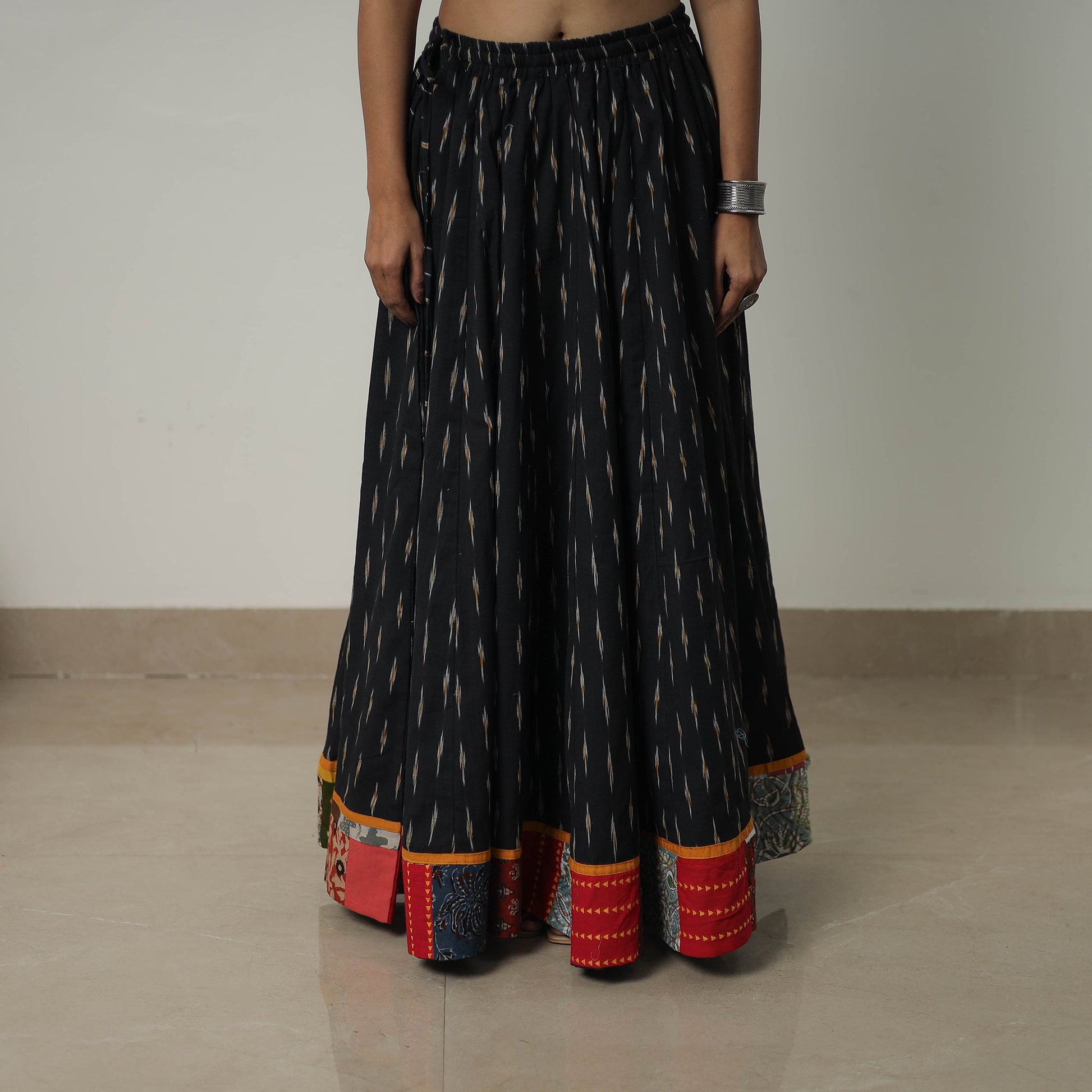 Black - 24 Kali Cotton Pochampally Ikat Skirt 25