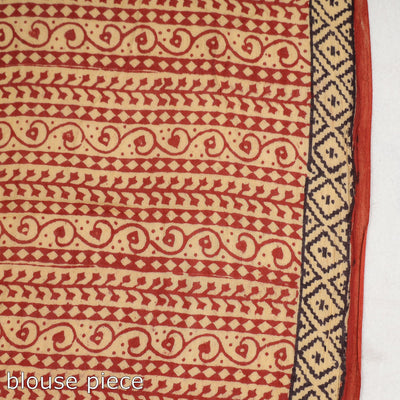 Beige - Bagh Hand Block Printed Cotton Saree