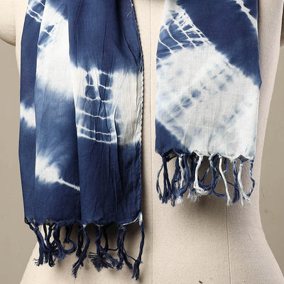 Blue - Cotton Tie-Dye Shibori Stole with Tassels 210