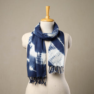 Blue - Cotton Tie-Dye Shibori Stole with Tassels 210