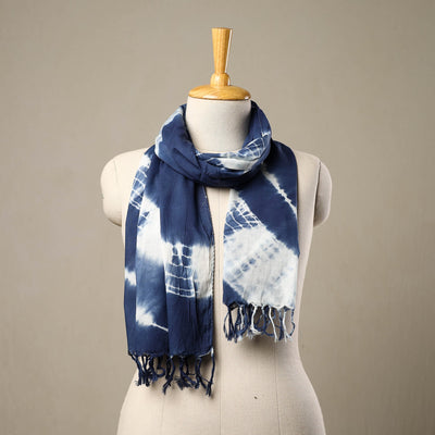 Blue - Cotton Tie-Dye Shibori Stole with Tassels 210