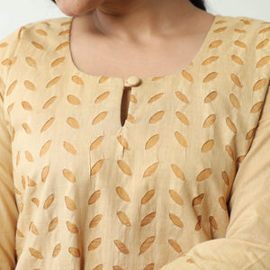 Beige - Applique Cut Work Cotton Kurta with Palazzo & Dupatta Set 01