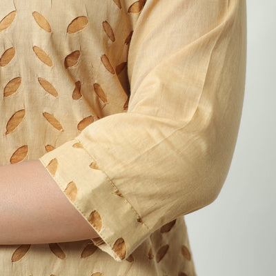 Beige - Applique Cut Work Cotton Kurta with Palazzo & Dupatta Set 01