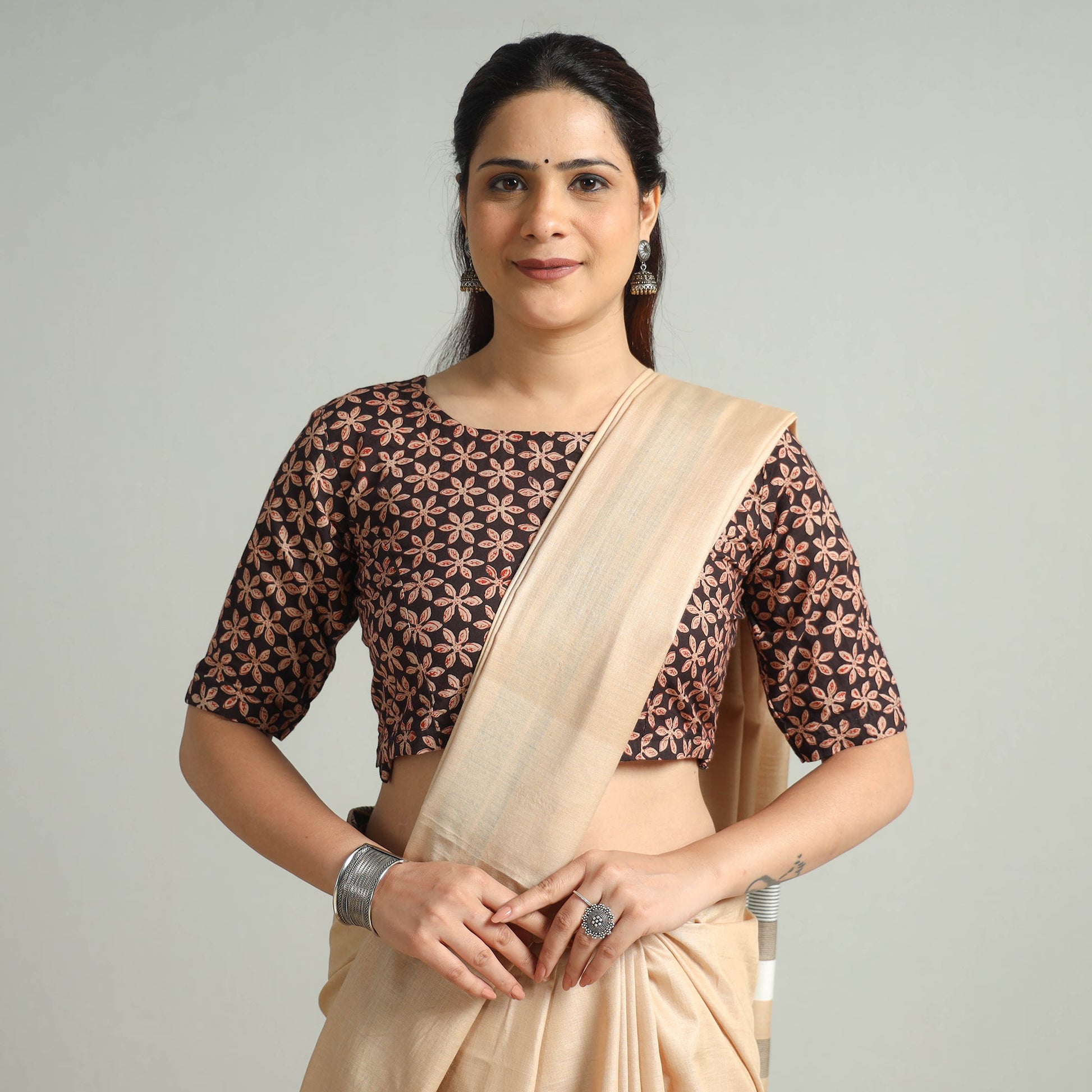 Black - Bagru Block Printed Cotton Stitched Blouse 11
