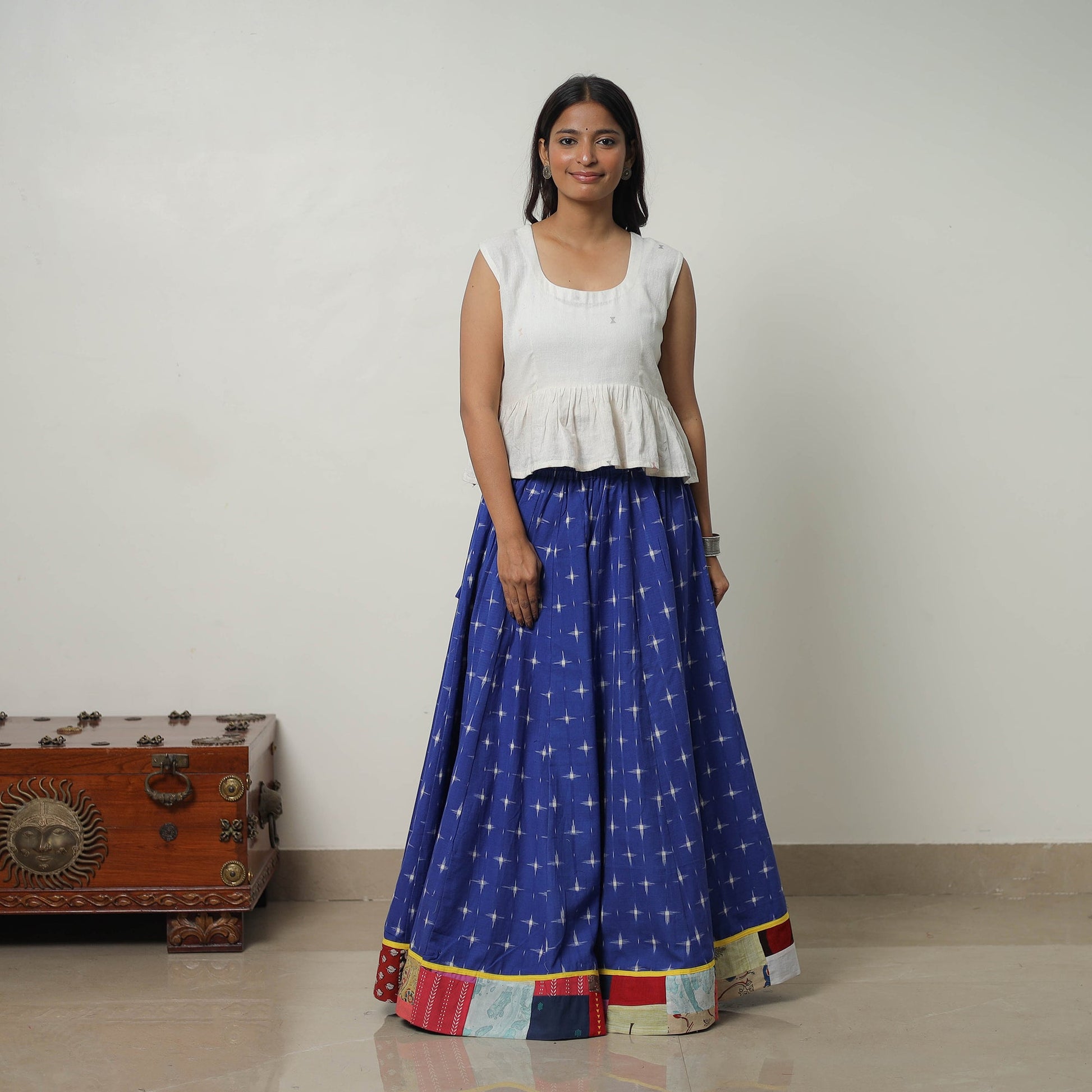 Blue - 24 Kali Cotton Pochampally Ikat Skirt 26