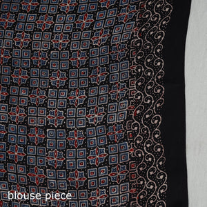 Black - Natural Dyed Hand Block Print Dola Silk Ajrakh Saree 05
