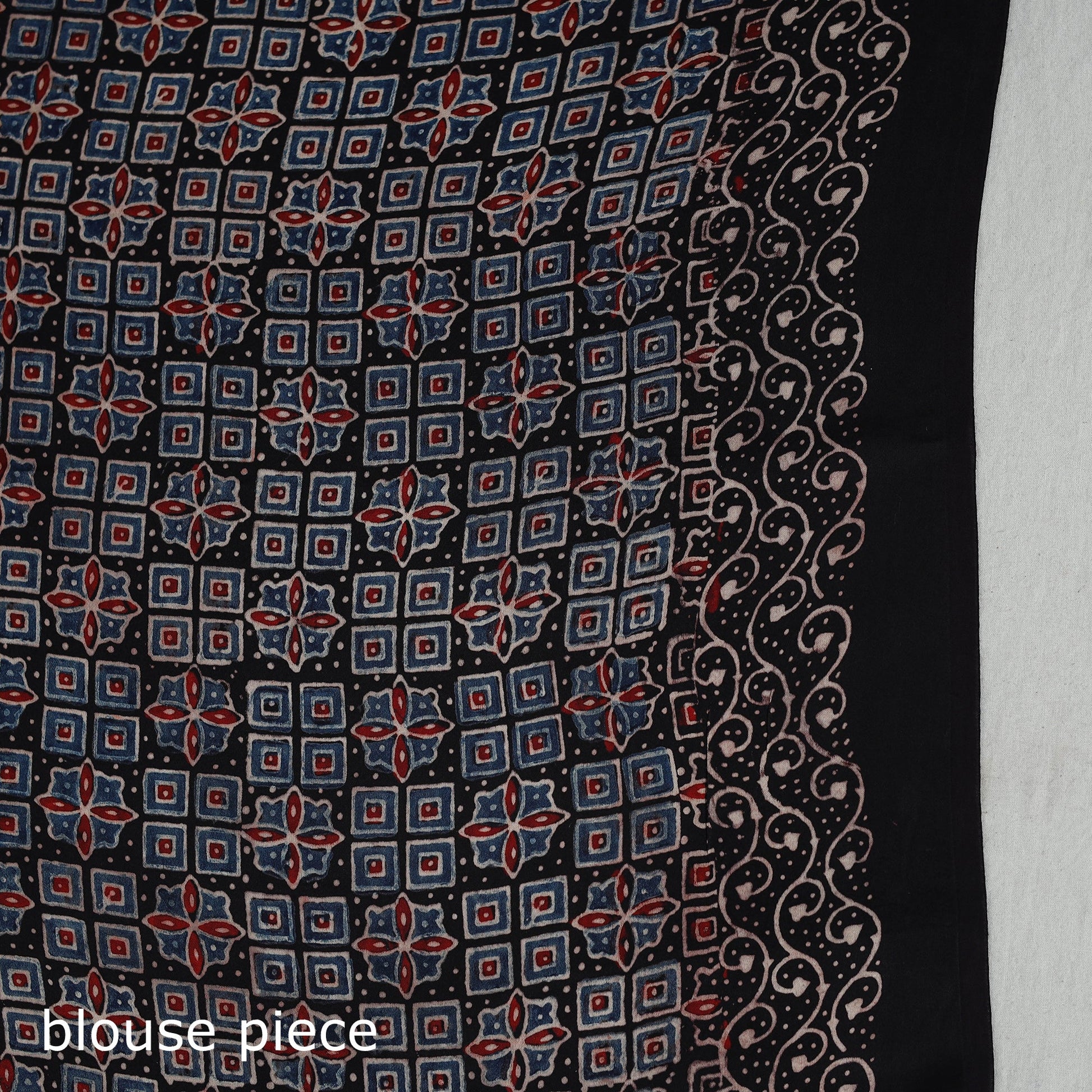Black - Natural Dyed Hand Block Print Dola Silk Ajrakh Saree 05
