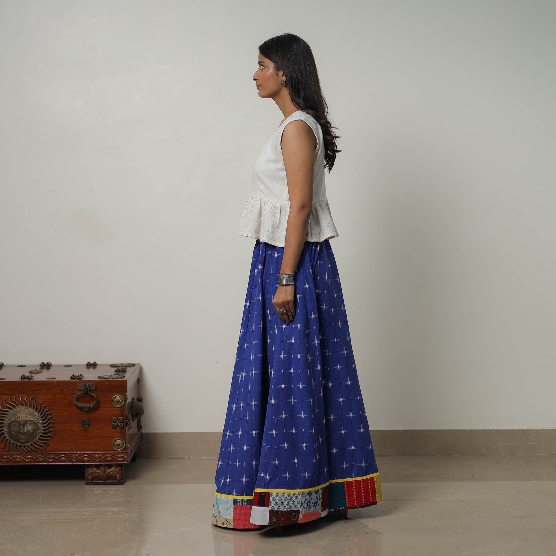 Blue - 24 Kali Cotton Pochampally Ikat Skirt 26