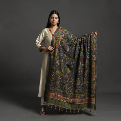 Black - Mangalagiri Cotton Handpainted Pen Work Kalamkari Dupatta 20
