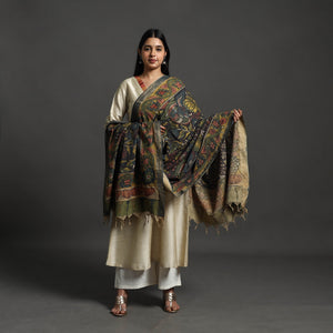 Black - Mangalagiri Cotton Handpainted Pen Work Kalamkari Dupatta 20