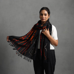Black - Kutch Handwoven Woolen Shibori & Bandhani Stole 31