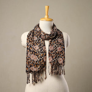 Black - Block Print Cotton Sanganeri Stole with Tassels 217