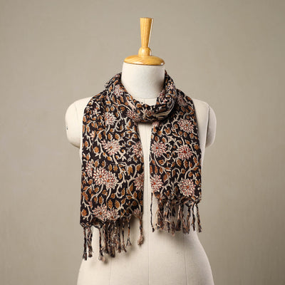 Black - Block Print Cotton Sanganeri Stole with Tassels 217