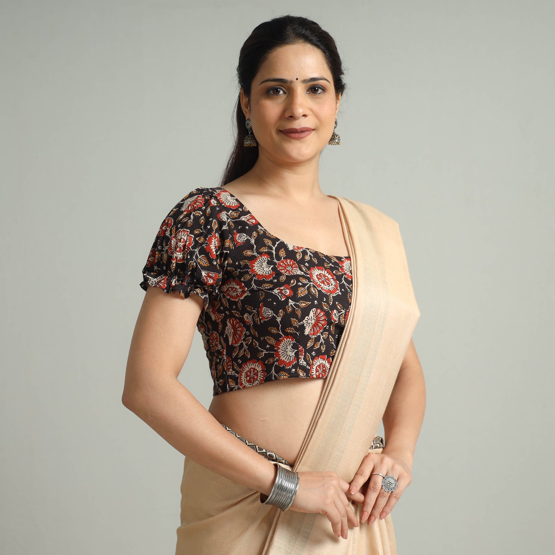 Black - Bagh Bagru Block Printed Cotton Stitched Blouse 09