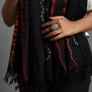Black - Kutch Handwoven Woolen Shibori & Bandhani Stole 31