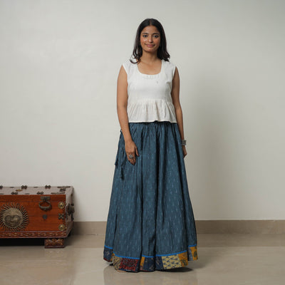 Blue - 24 Kali Cotton Pochampally Ikat Skirt 27
