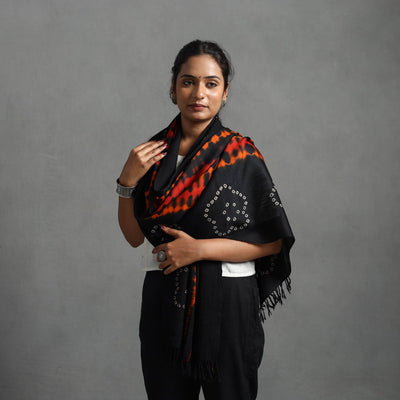 Black - Kutch Handwoven Woolen Shibori & Bandhani Stole 31
