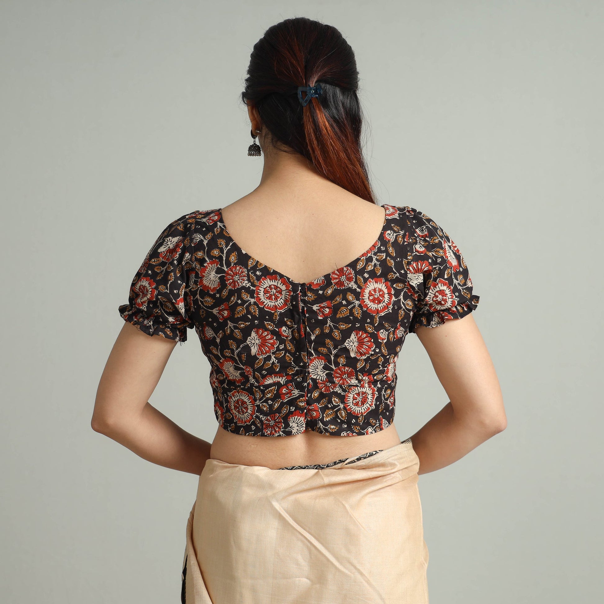 Black - Bagh Bagru Block Printed Cotton Stitched Blouse 09