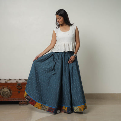 Blue - 24 Kali Cotton Pochampally Ikat Skirt 27