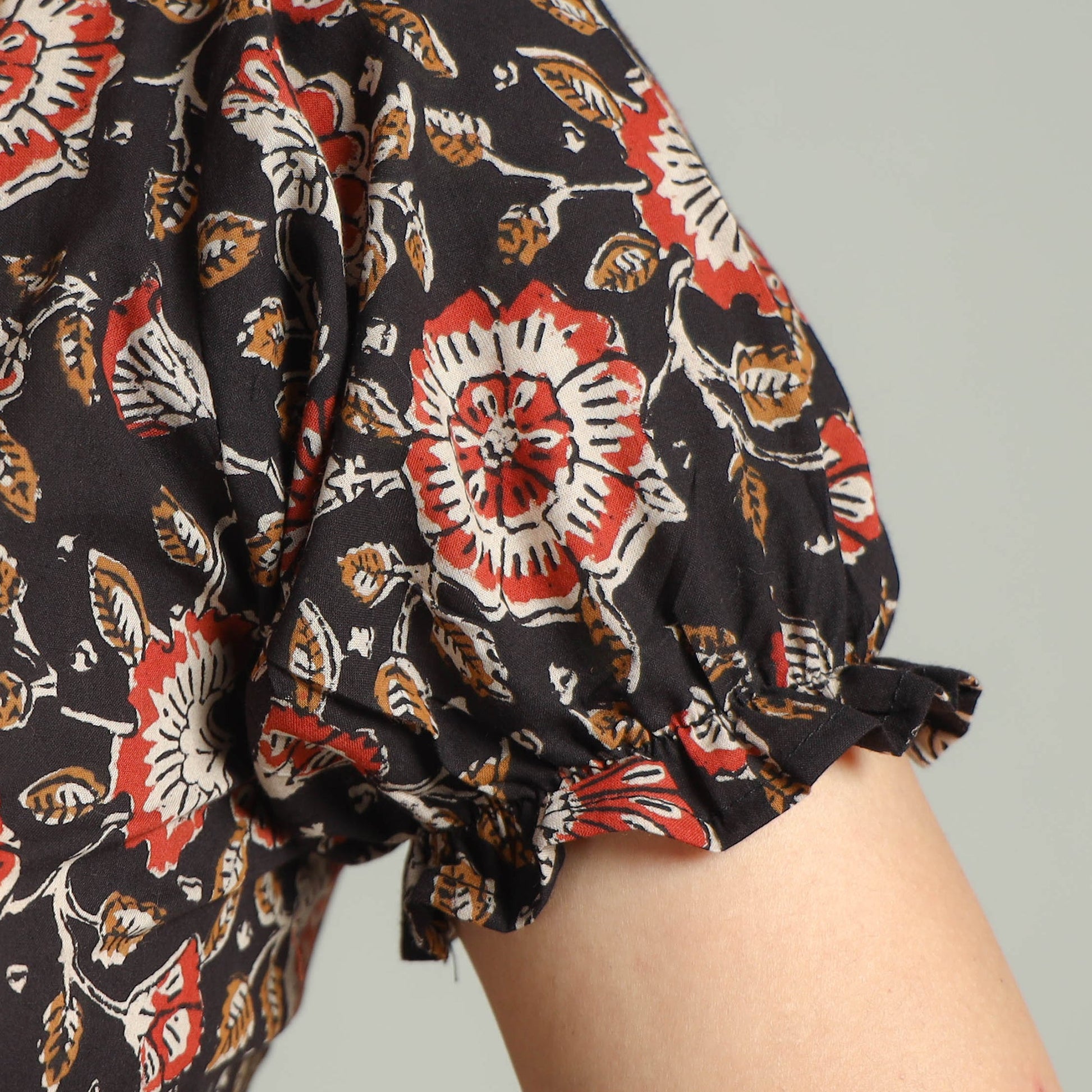 Black - Bagh Bagru Block Printed Cotton Stitched Blouse 09