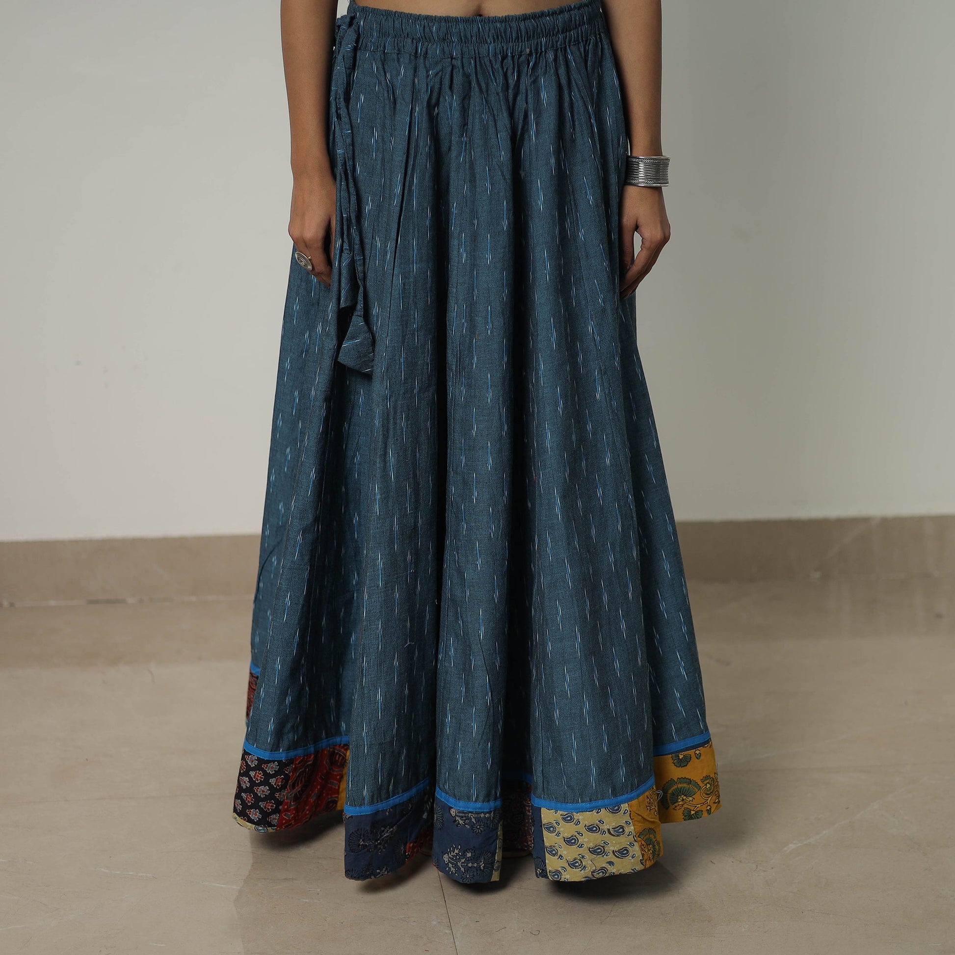Blue - 24 Kali Cotton Pochampally Ikat Skirt 27