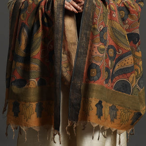 Brown - Mangalagiri Cotton Handpainted Pen Work Kalamkari Dupatta 18
