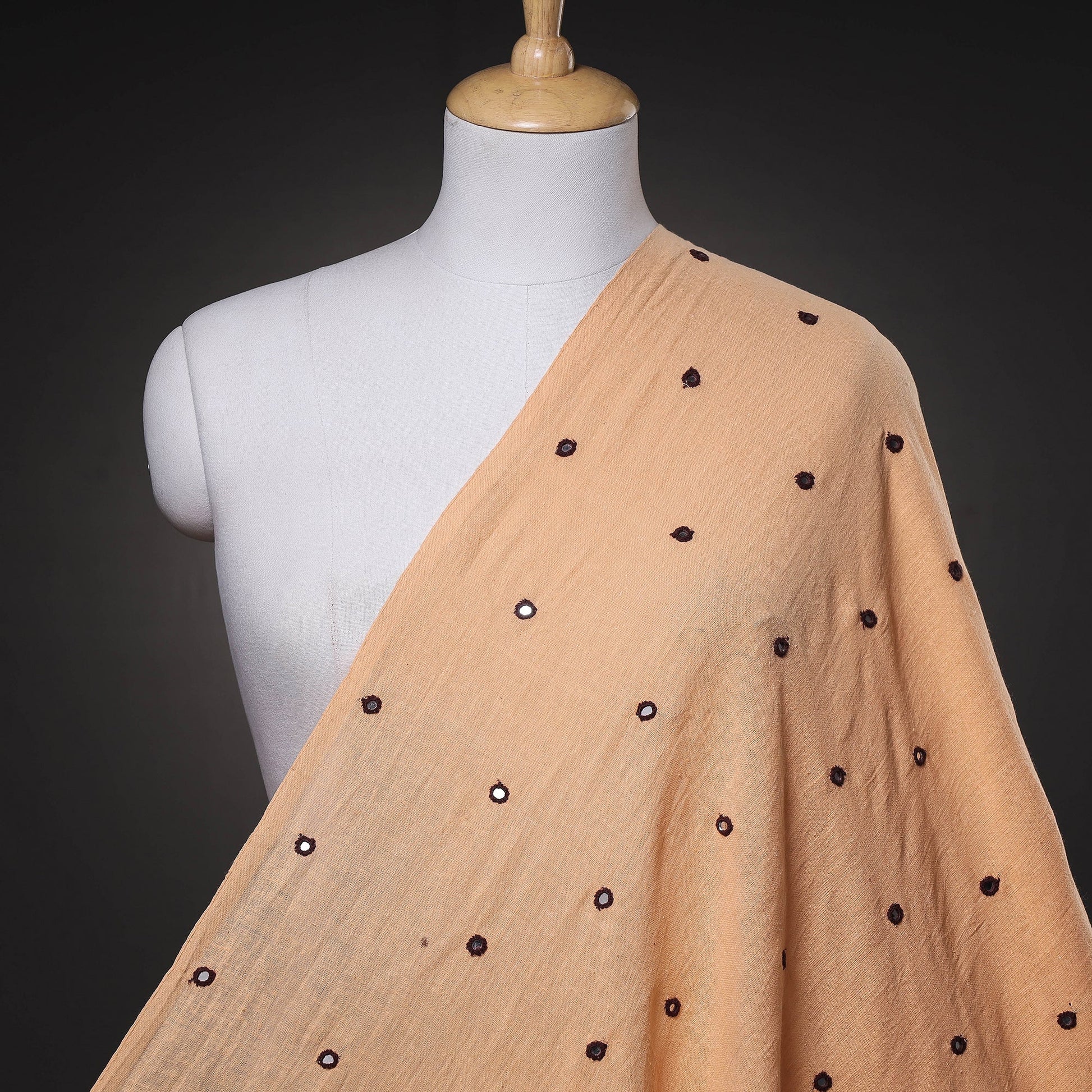 Beige - Organic Kala Cotton Handloom Mirror Work Fabric