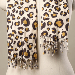 Beige - Block Print Cotton Sanganeri Stole with Tassels 227