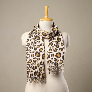 Beige - Block Print Cotton Sanganeri Stole with Tassels 227