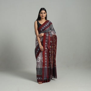 Brown - Ikat Weave Handloom Cotton Sambalpuri Saree 01