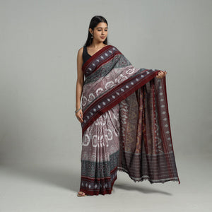 Brown - Ikat Weave Handloom Cotton Sambalpuri Saree 01