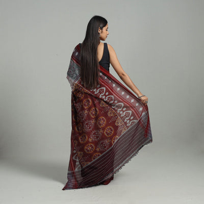 Brown - Ikat Weave Handloom Cotton Sambalpuri Saree 01