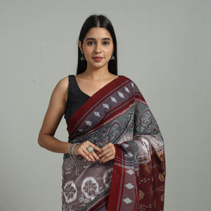 Brown - Ikat Weave Handloom Cotton Sambalpuri Saree 01