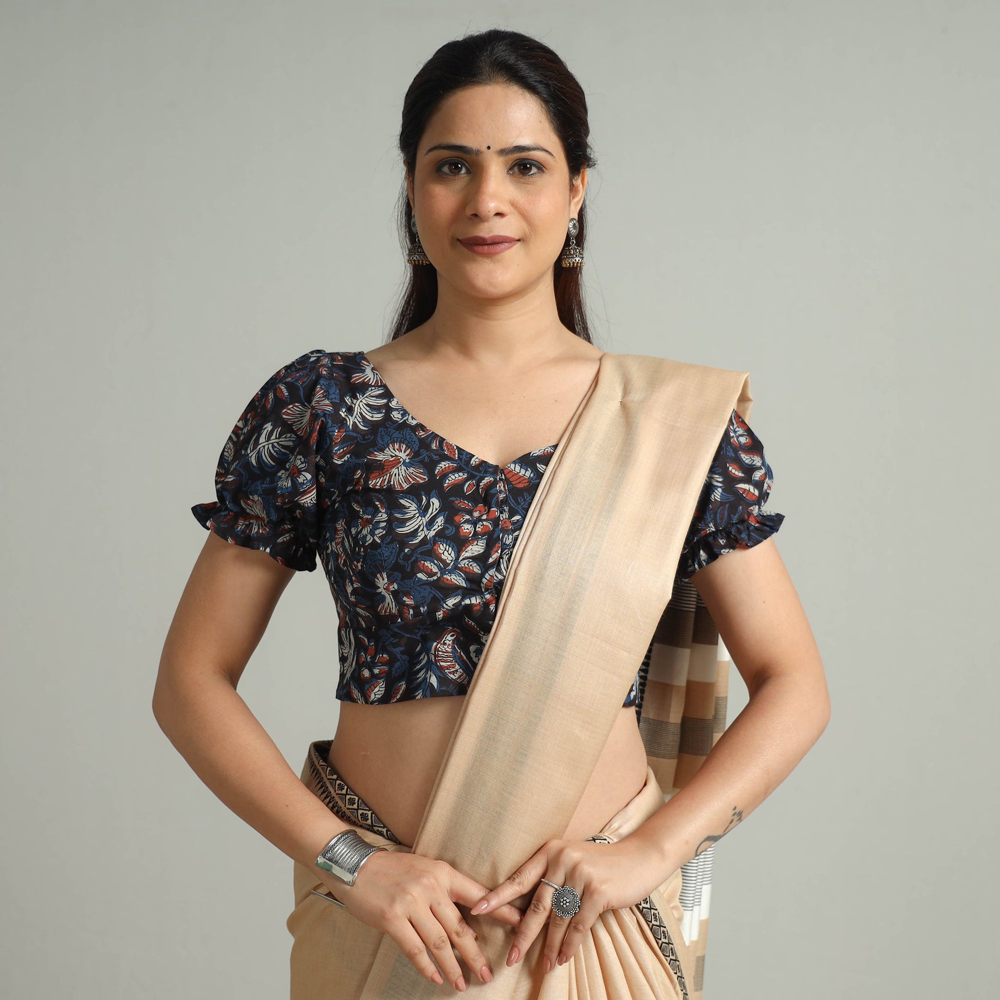 Black - Bagru Dabu Block Printed Cotton Stitched Blouse 07