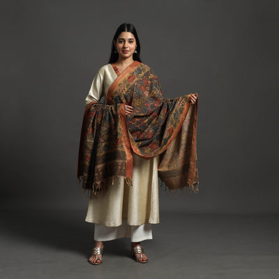 Brown - Mangalagiri Cotton Handpainted Pen Work Kalamkari Dupatta 13