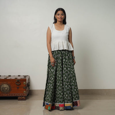 Green - 24 Kali Cotton Pochampally Ikat Skirt 31