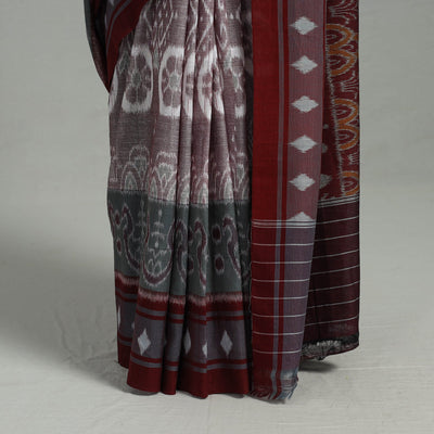 Brown - Ikat Weave Handloom Cotton Sambalpuri Saree 01
