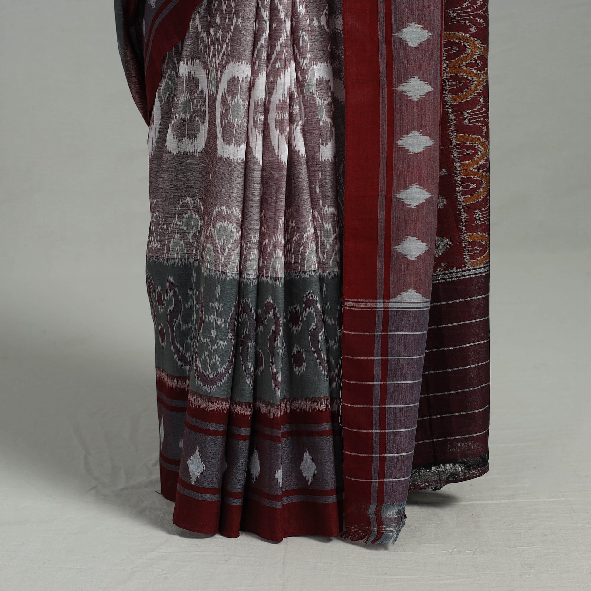 Brown - Ikat Weave Handloom Cotton Sambalpuri Saree 01