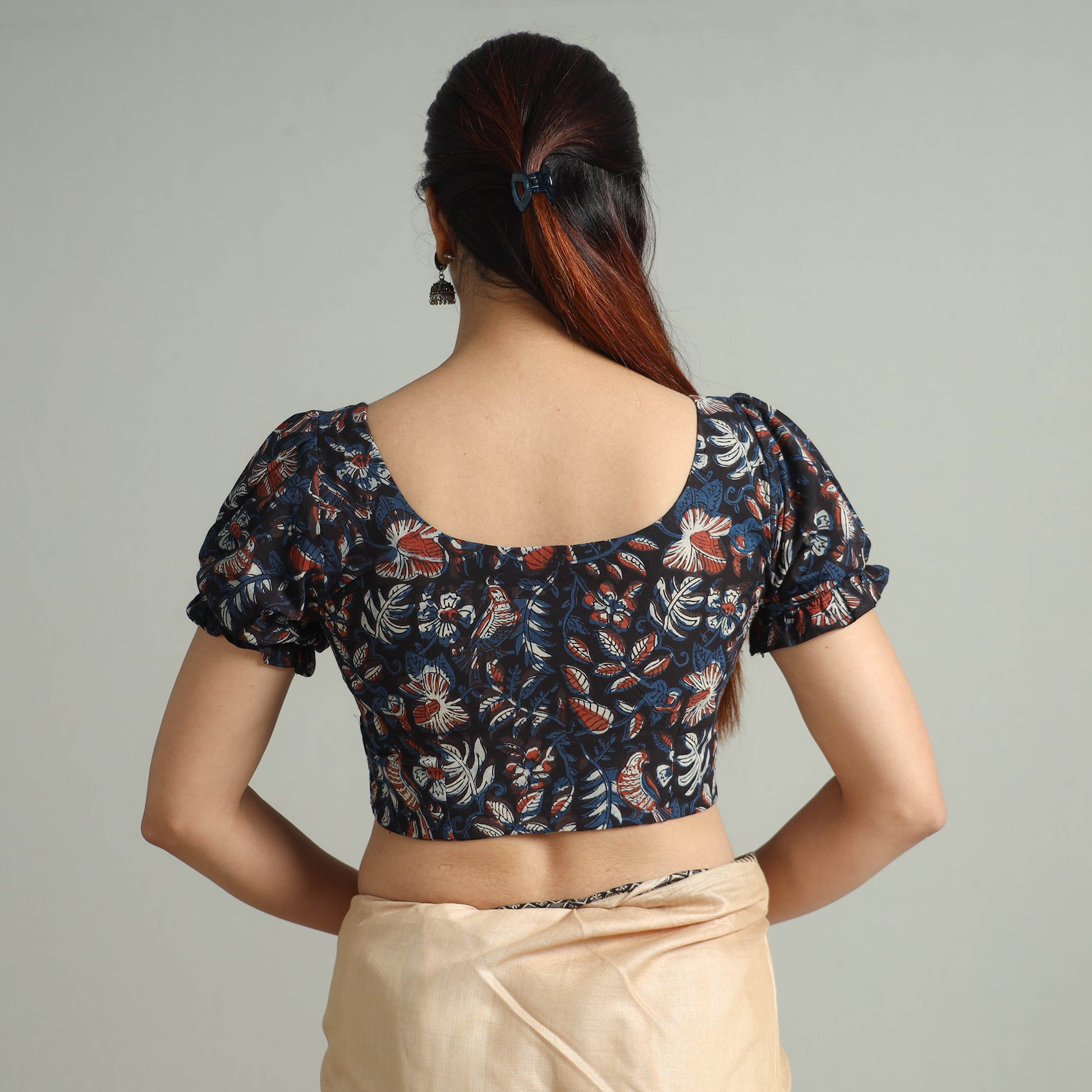 Black - Bagru Dabu Block Printed Cotton Stitched Blouse 07