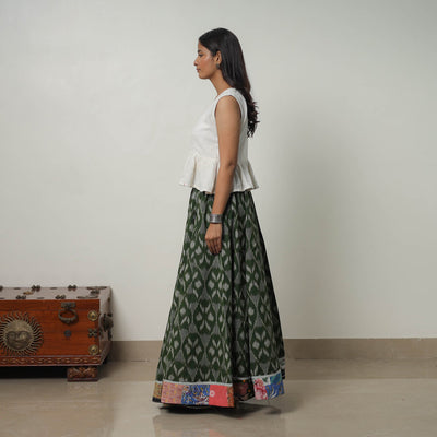 Green - 24 Kali Cotton Pochampally Ikat Skirt 31